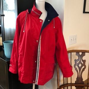 Mackintosh Parka New England style red and blue